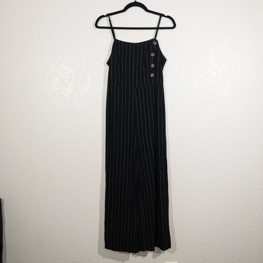 By Together Black Stripe Linen‎ Blend Jumpsuit Size Medium